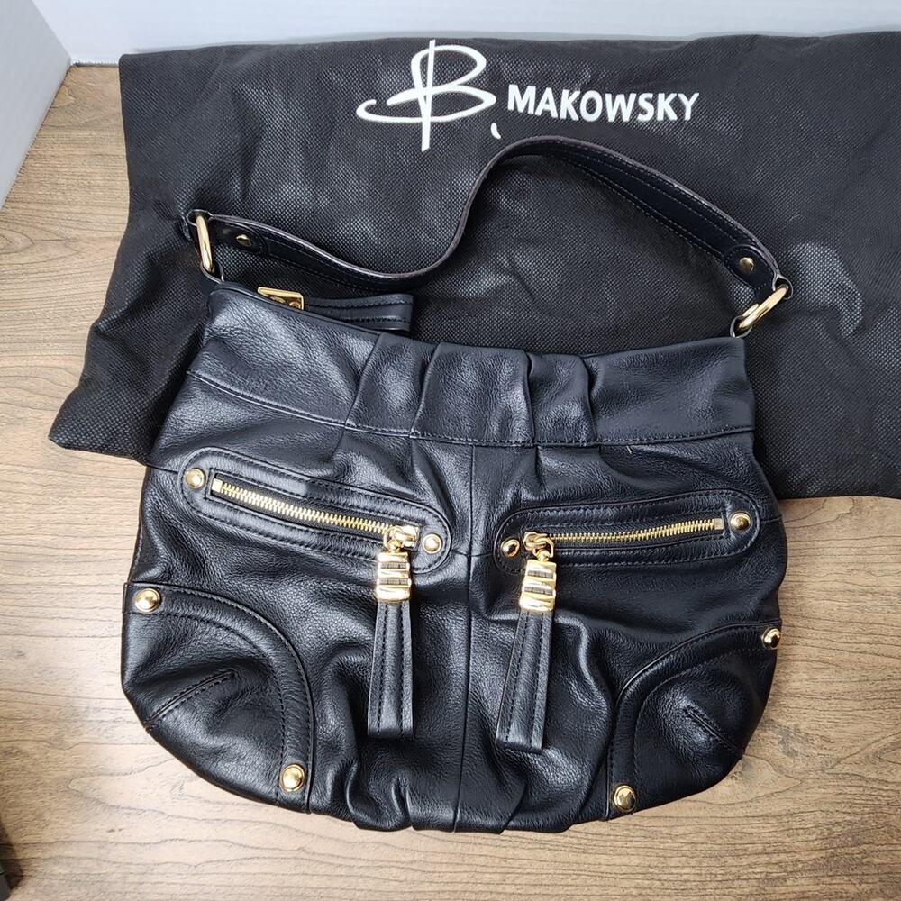 B. Makowsky 100% Leather black leopard print interior purse with dust bag